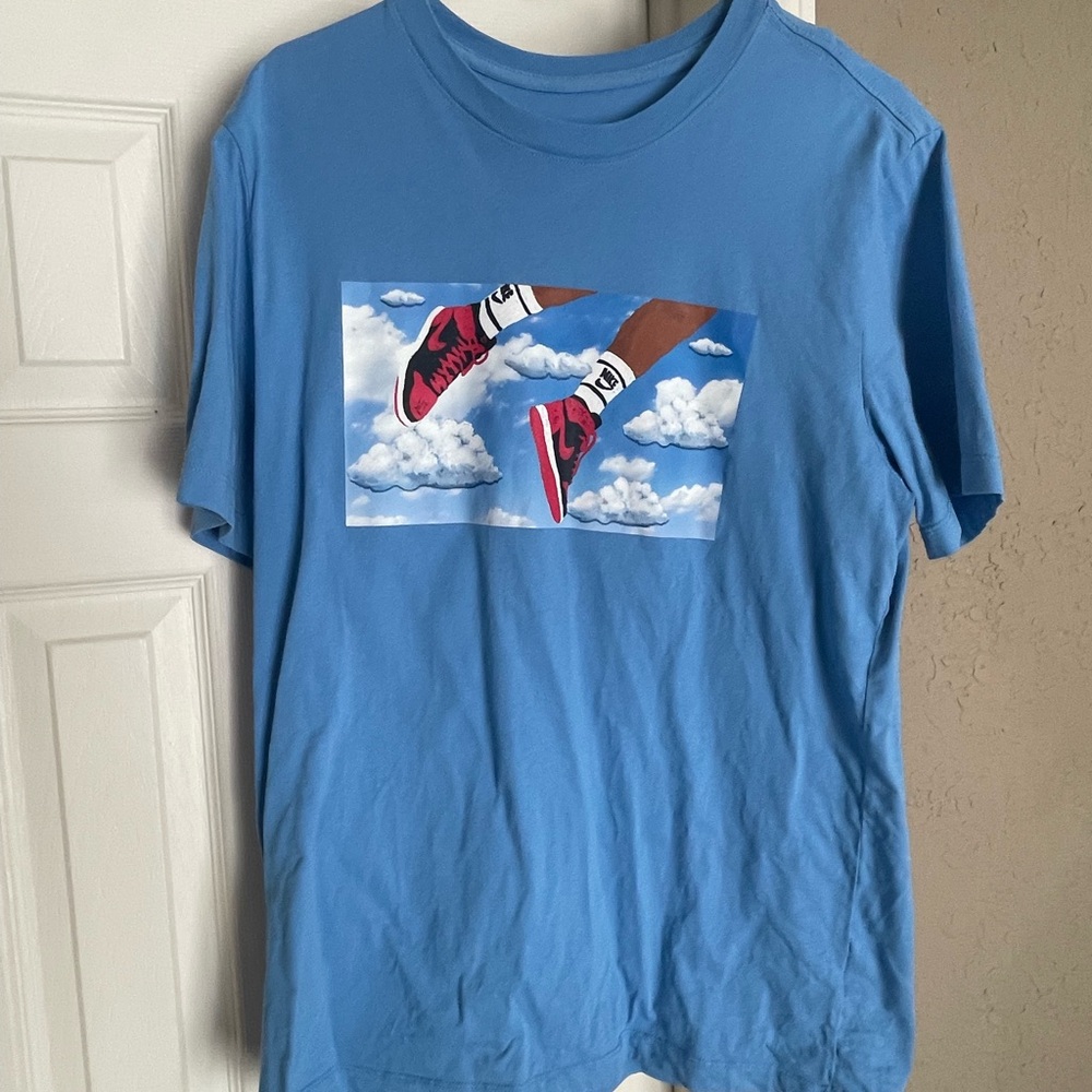 Jordan Brand University Blue Graphic T-Shirt Featuring the Banned Jordan 1s